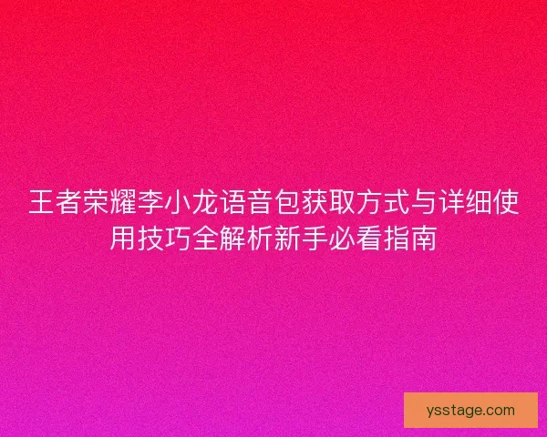 王者荣耀李小龙语音包获取方式与详细使用技巧全解析新手必看指南